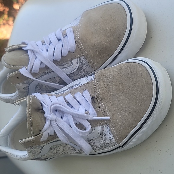 Vans Old Skool Sneakers Men's 8 Women's 9.5 Skate Shoes White Tan Floral Suede - Picture 3 of 10